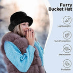 Women’s Winter Fuzzy Wide Brim Faux Fur Bucket Hat – Fluffy Fisherman Cap