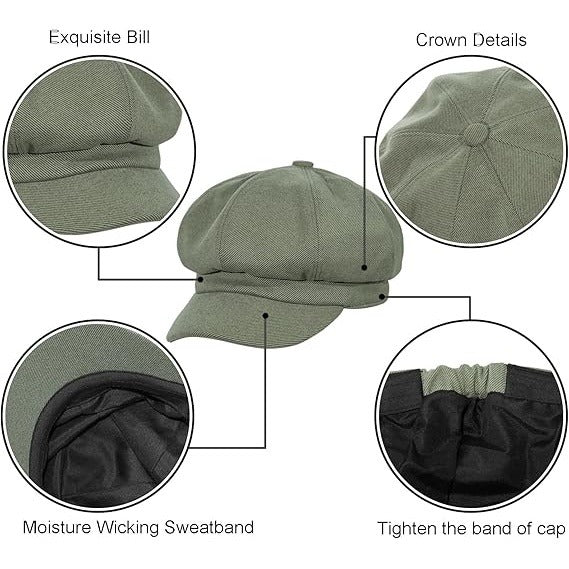 Women’s Green Vintage 8 Panel Newsboy Cabbie Beret Hat