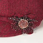 Women’s Red Newsboy Cabbie Beret Hat with Flower Buckle