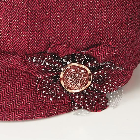 Women’s Red Newsboy Cabbie Beret Hat with Flower Buckle