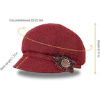 Women’s Red Newsboy Cabbie Beret Hat with Flower Buckle