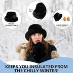 Women’s Winter Fuzzy Wide Brim Faux Fur Bucket Hat – Fluffy Fisherman Cap