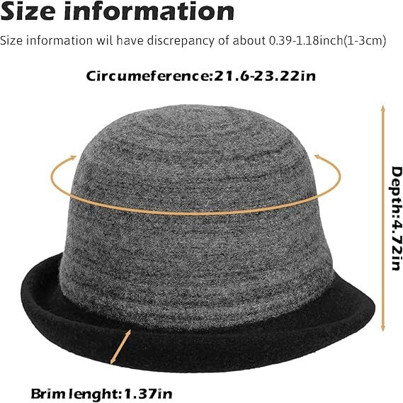 Women’s Winter Vintage Cloche Wool Bucket Hat – 1920s Style Packable Cap