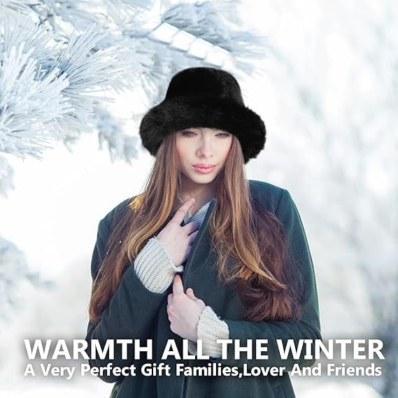 Women’s Winter Fuzzy Wide Brim Faux Fur Bucket Hat – Fluffy Fisherman Cap