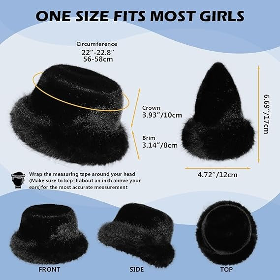 Women’s Winter Fuzzy Wide Brim Faux Fur Bucket Hat – Fluffy Fisherman Cap