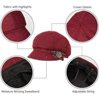 Women’s Red Newsboy Cabbie Beret Hat with Flower Buckle